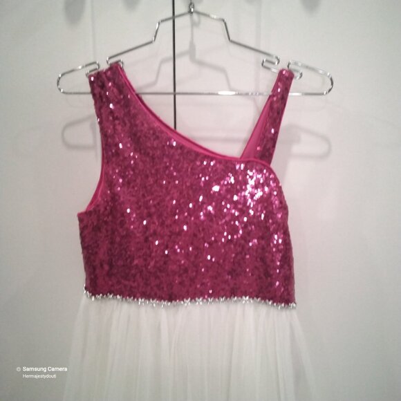 Trixxi Girl Pink Sequins & White Tull One Shoulder Party Formal Dress NWT 16 - Picture 2 of 4